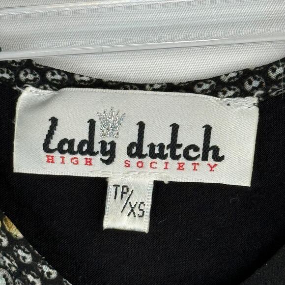 VINTAGE Y2K LADY DUTCH Womens TP/XS Tunic Black Gothic Emo Sheer Skull Blouse - Picture 3 of 6